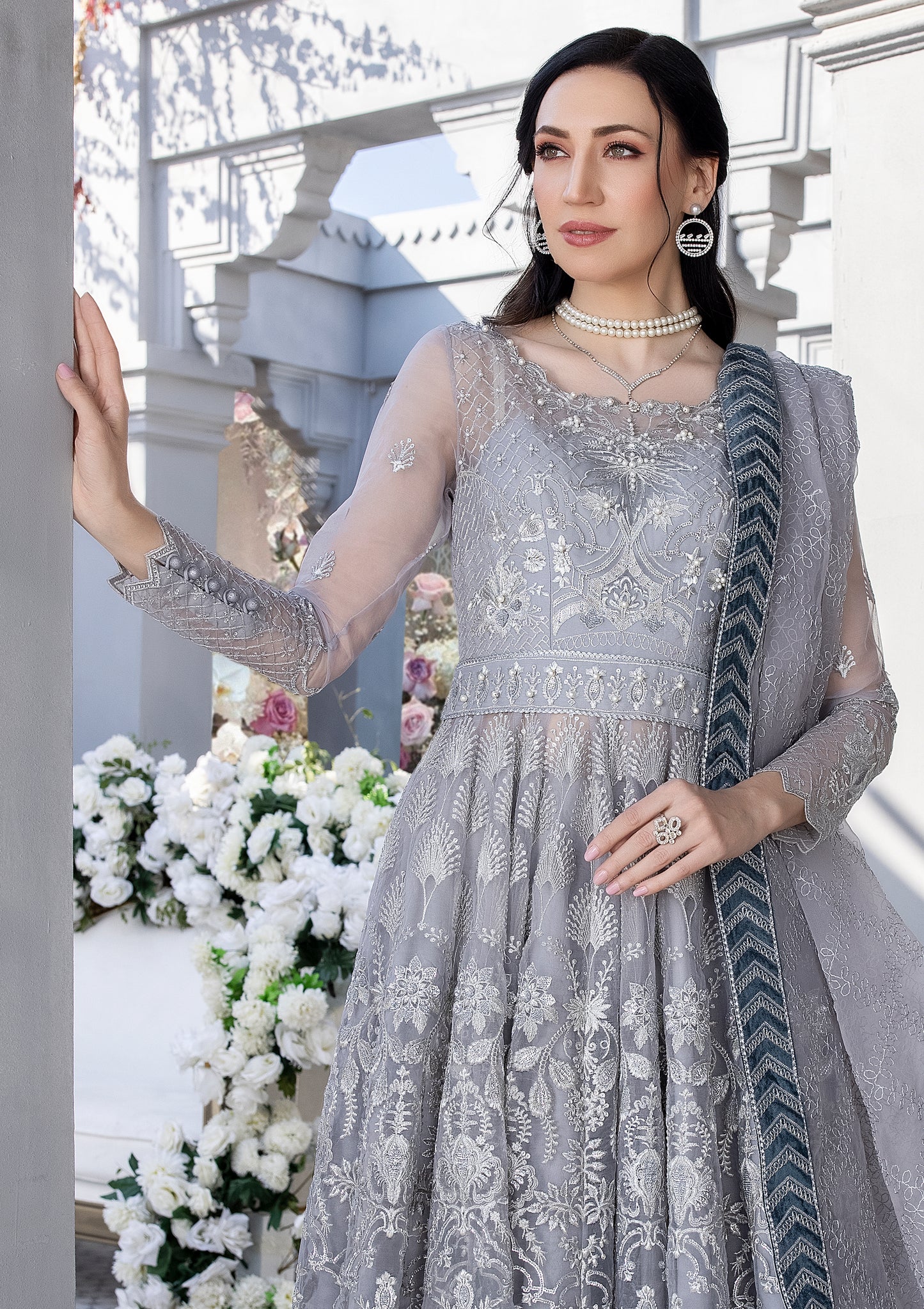 Amor Organza 2023 Handwork Embroidered Grey Shaded Dress