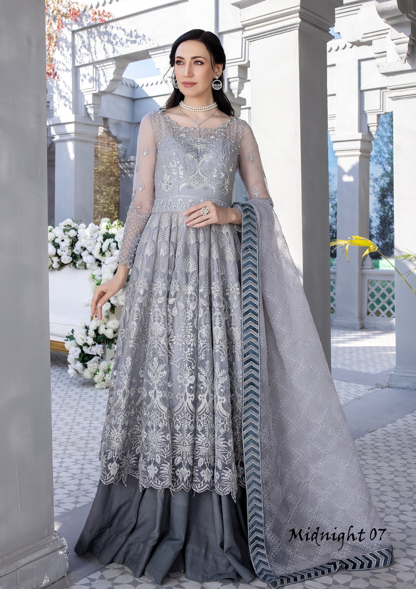 Amor Organza 2023 Handwork Embroidered Grey Shaded Dress