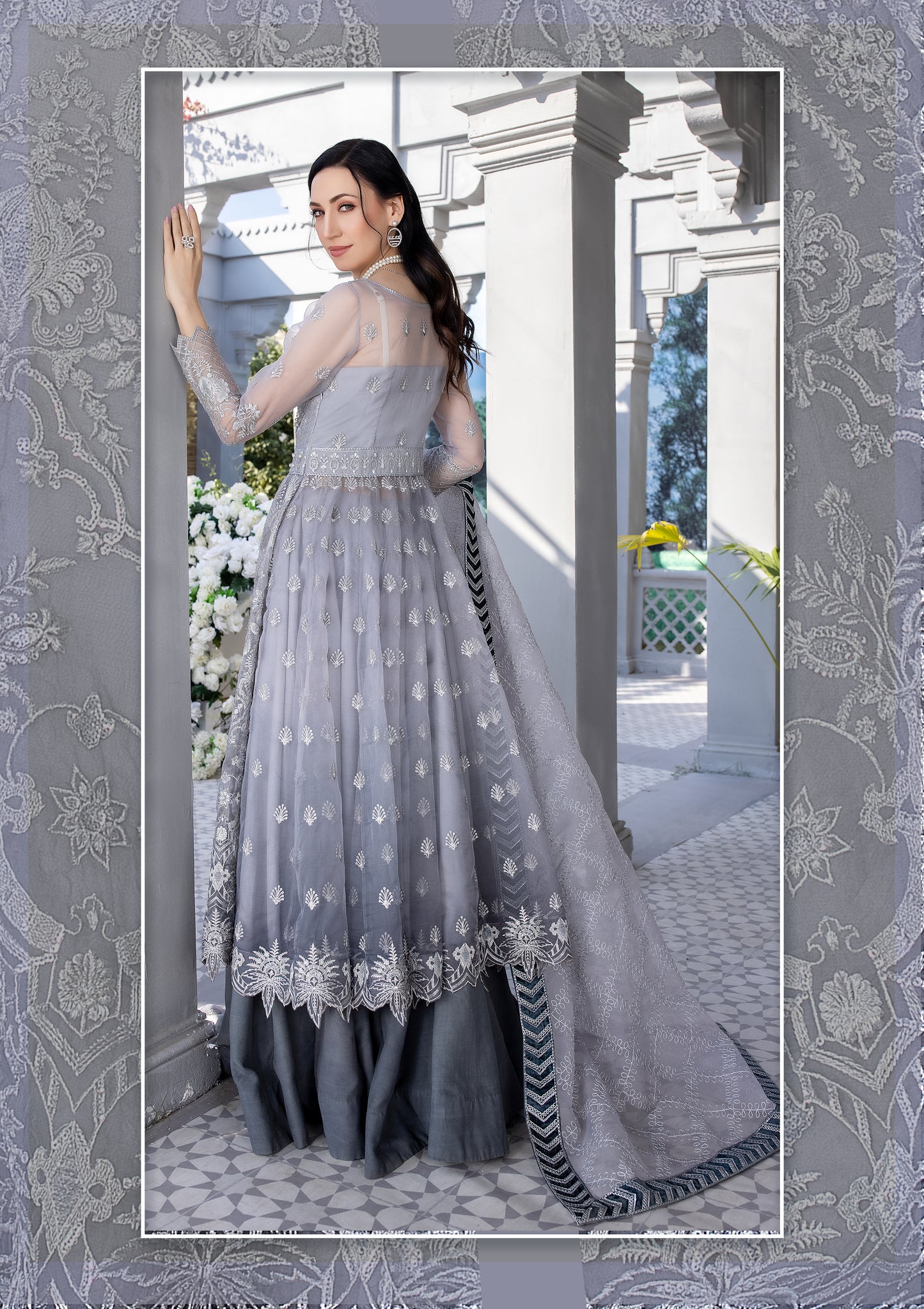 Amor Organza 2023 Handwork Embroidered Grey Shaded Dress