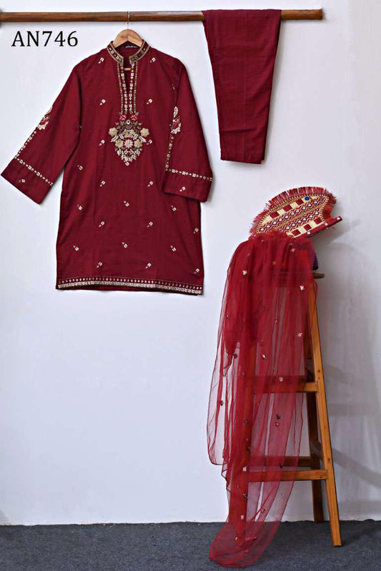 AN746 Embroidered Khaddar Shirt with Plane Khaddar Trouser