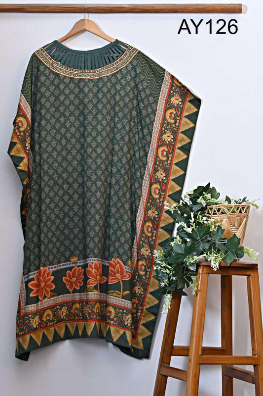 AY126 (Green) Printed Linen Kaftan with Cambric Trouser.