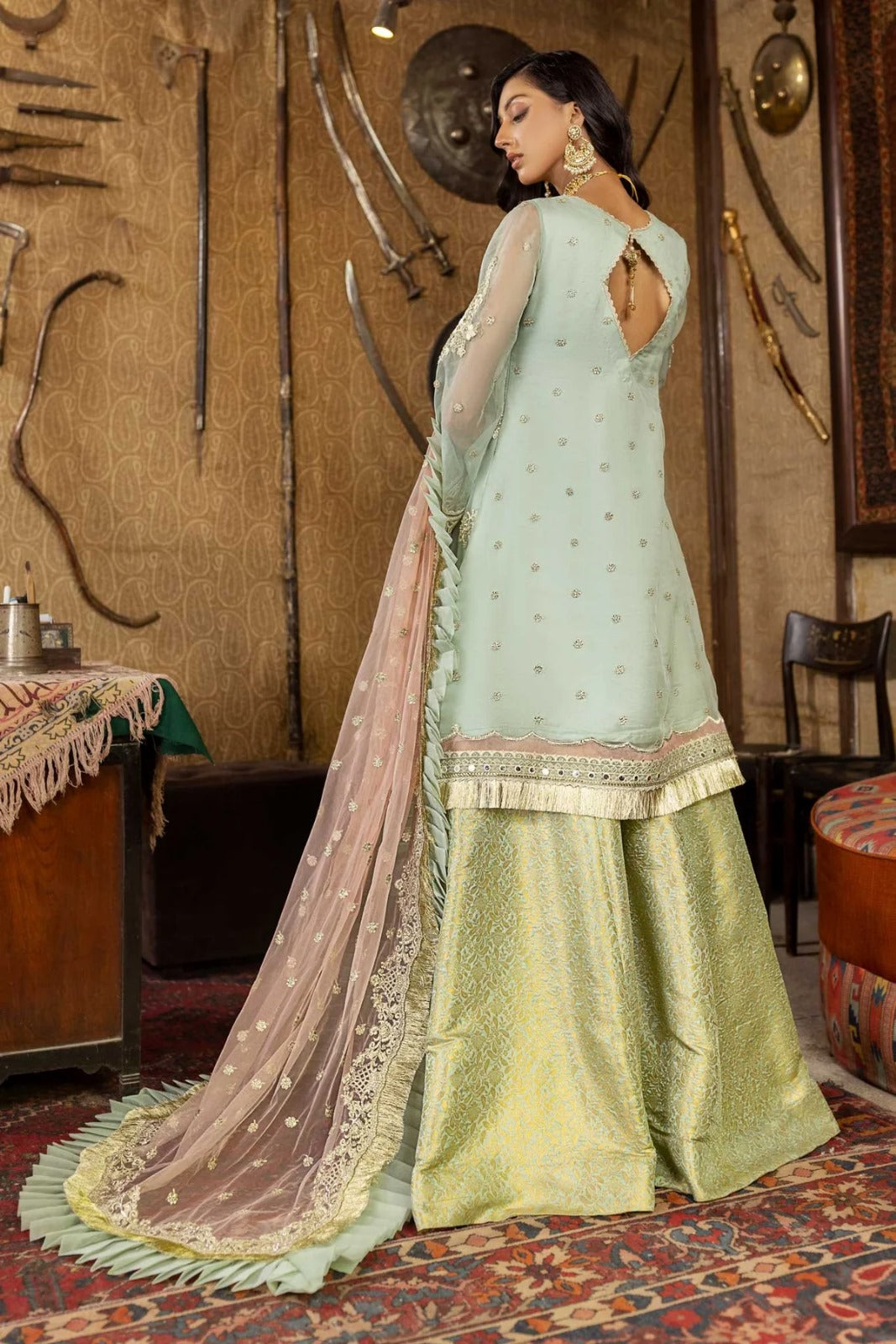 Aanchal D-08 Organza Handwork Wedding Series Ice Green Dress