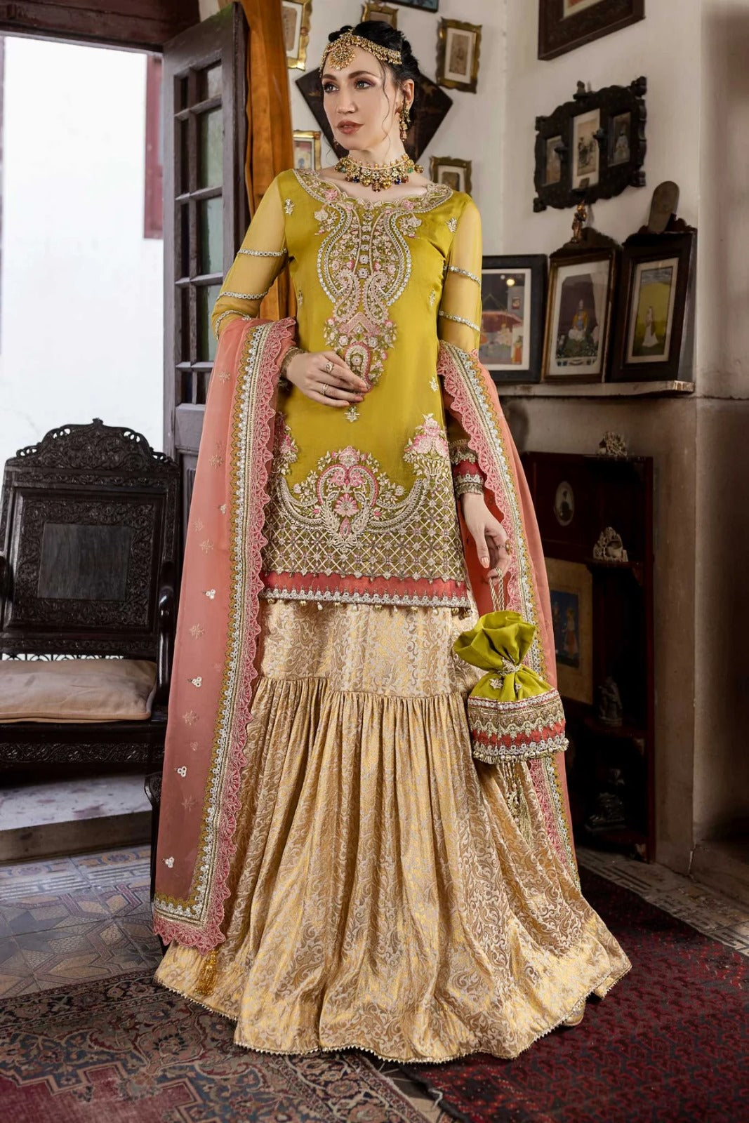 Aanchal D-03 Organza Handwork Wedding Series Olive Green Dress