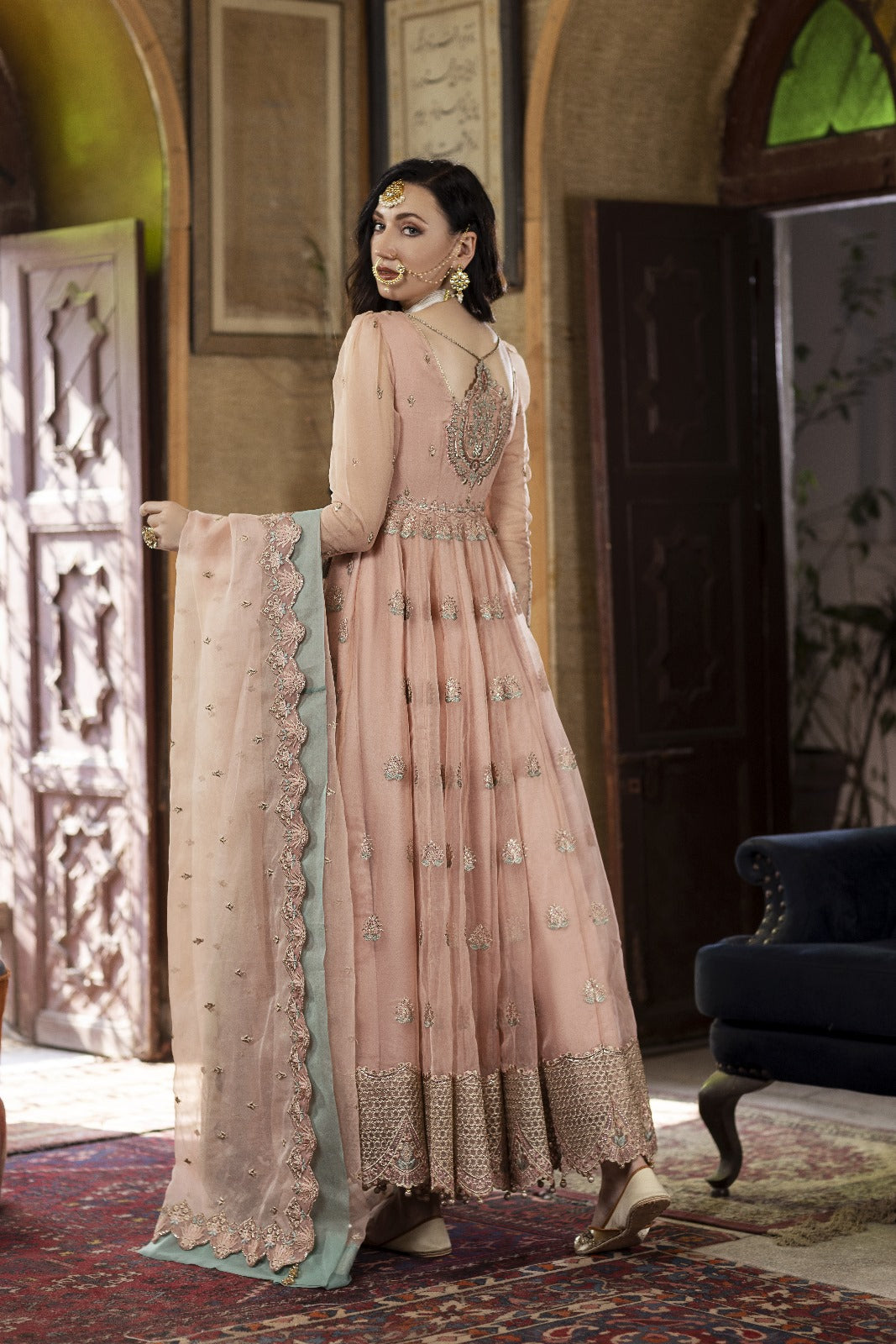 Aanchal D-01 Organza Handwork Wedding Series Peach Dress