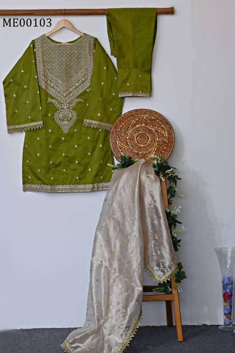 ME00103 Embroidered Masoori Shirt with Masoori Dupatta.