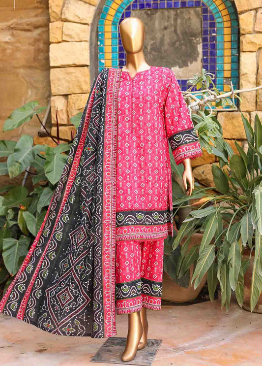 3 Piece Printed Pink Color Lawn Stitched Suit with Printed Dupatta and Plain Trouser.