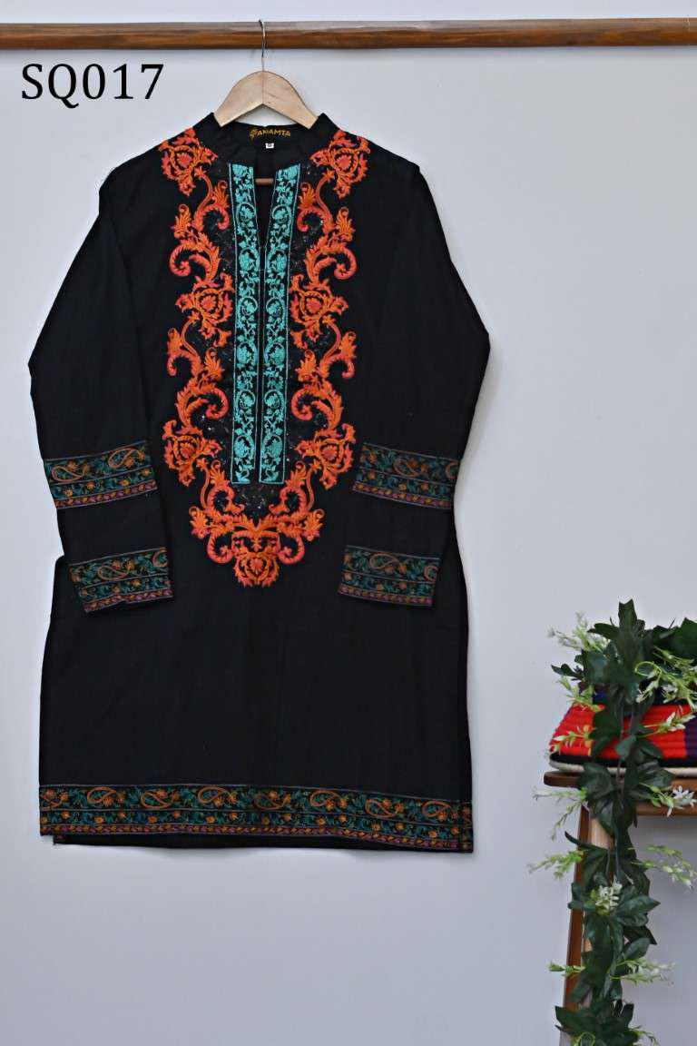 SQ017 Embroidered Khaddar Shirt (Top Only)