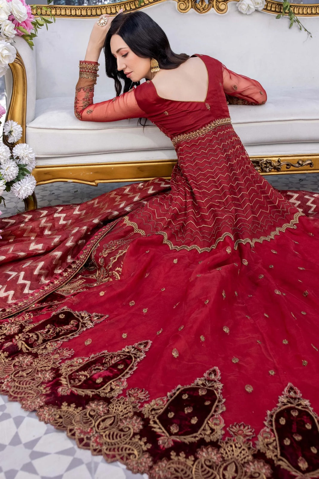 Amor Organza 2023 Handwork Embroidered Maroon Dress