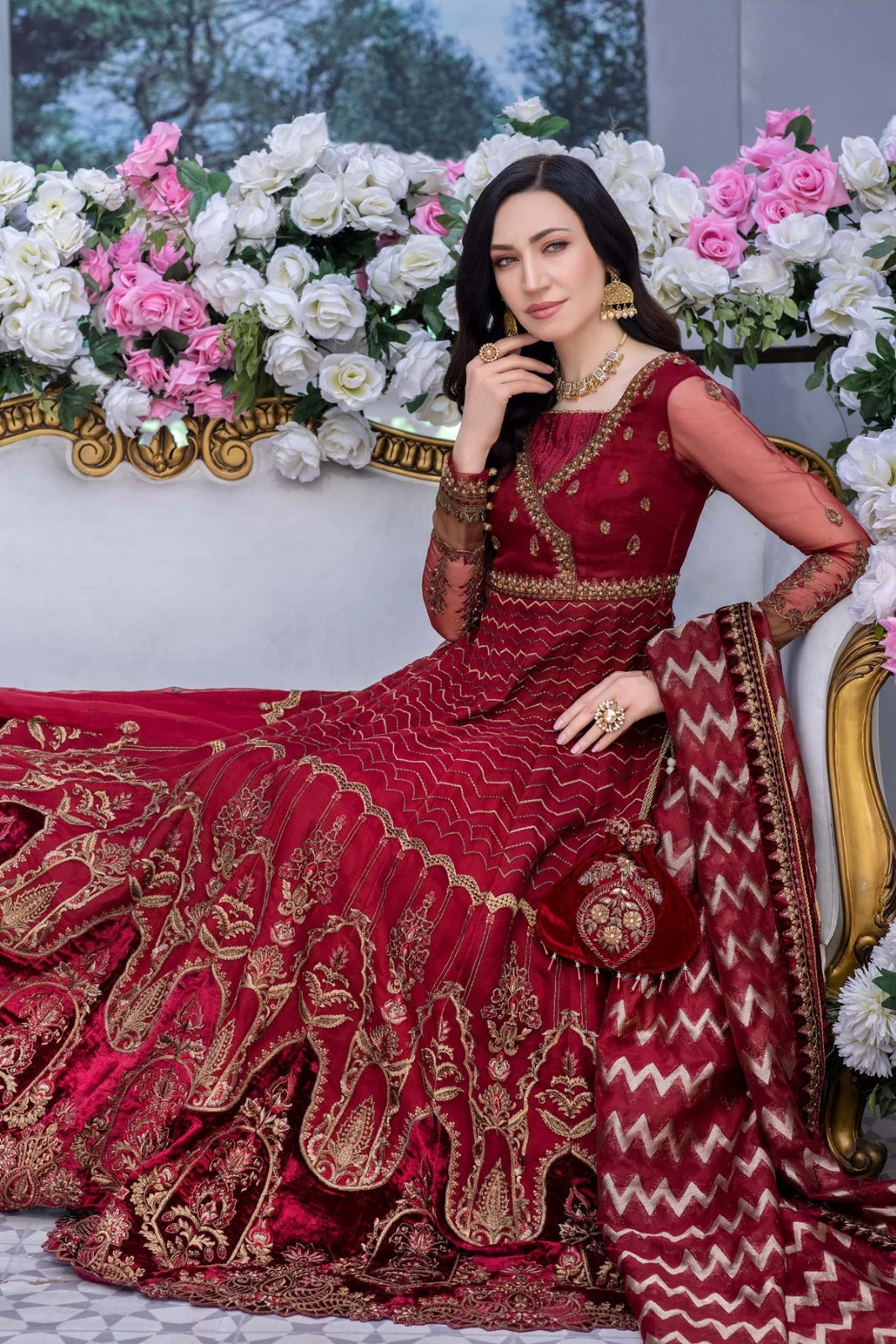 Amor Organza 2023 Handwork Embroidered Maroon Dress