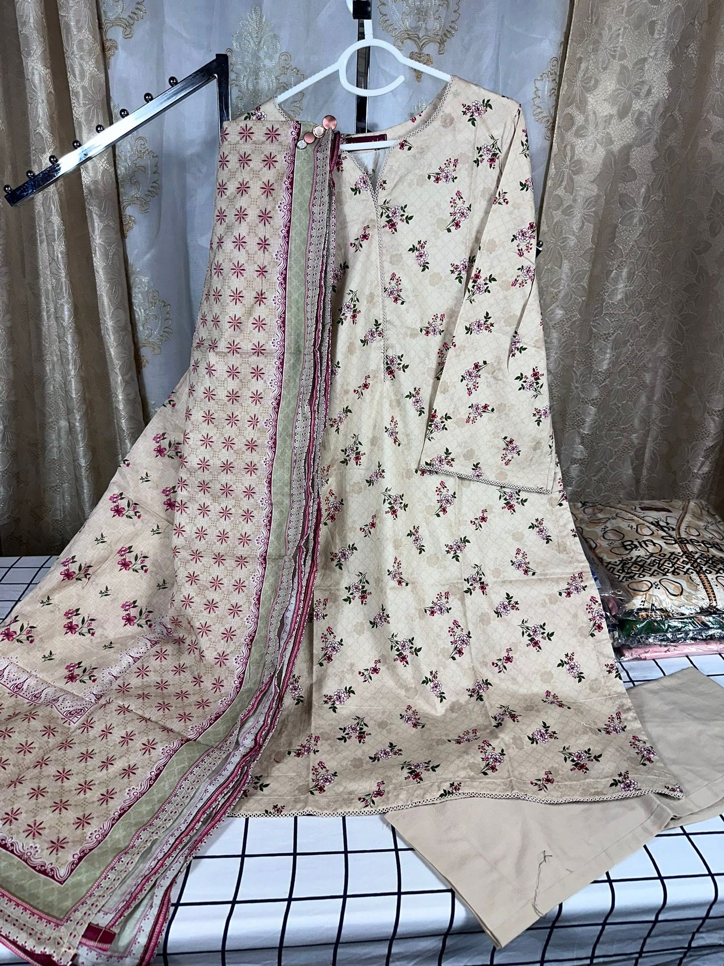 3 Piece Printed Dusty Pink Color Lawn Stitched Suit with Printed Lawn Dupatta and Plain Trouser.